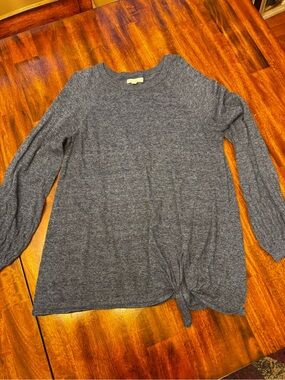 LC Lauren Conrad Heather Gray Blue Crewneck Tie-Front Sweater